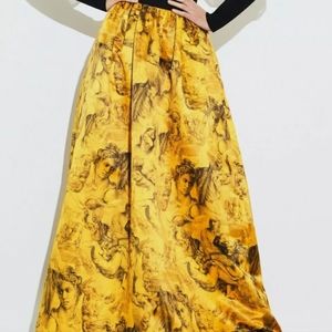 NWT! Sz 8 M L Alice + Olivia cherub angel maxi skirt black yellow cloud …